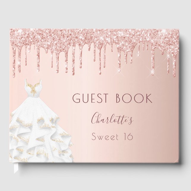 Ro guld droppar  klänning Söt 16 Gästböcker (Framsida)