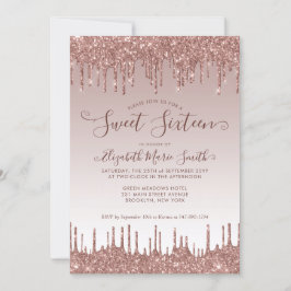 Ro Guld-dropparna Glitter Glam Sweet 16 födelsedag Inbjudningar