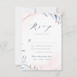 Ro Guld Dusty Blue Greenery Geometric Bröllop OSA Kort