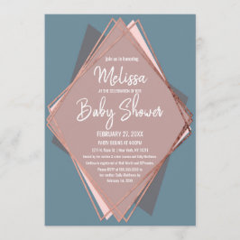 Ro Guld Dusty Blue Mauve Geometric Baby Shower Inbjudningar