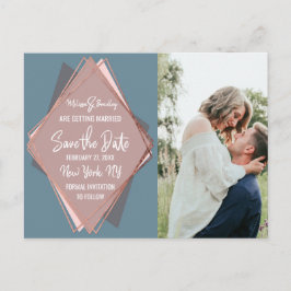 Ro Guld Dusty Blue Mauve Geometric Save Date Meddelande Vykort