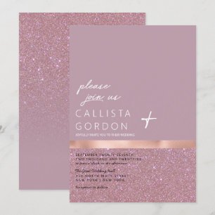 Ro Guld Dusty Mauve Glitter Färg Block Bröllop Inbjudningar