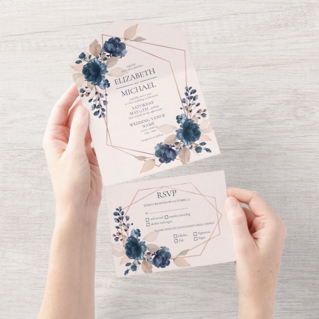 Ro Guld Dusty Rosa Navy Blue Geometric Blommigt (Tearaway)