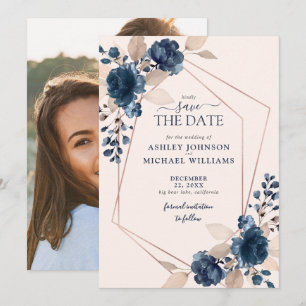 Ro Guld Dusty Rosa Navy Foto Save Date Spara Datumet