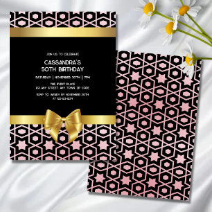 Ro Guld Egypten Geometric Guld Bow Black Birthday Inbjudningar