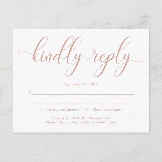 Ro Guld Elegant Calligraphy OSA Postcard Inbjudan Vykort (Framsida)