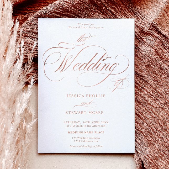 Ro guld elegant i en enda kalligrafi i bröllop inbjudningar (Rose gold elegant all in one calligraphy wedding invitation)
