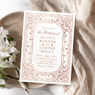 Ro guld elegant ornerar romantiskt vintage bröllop inbjudningar