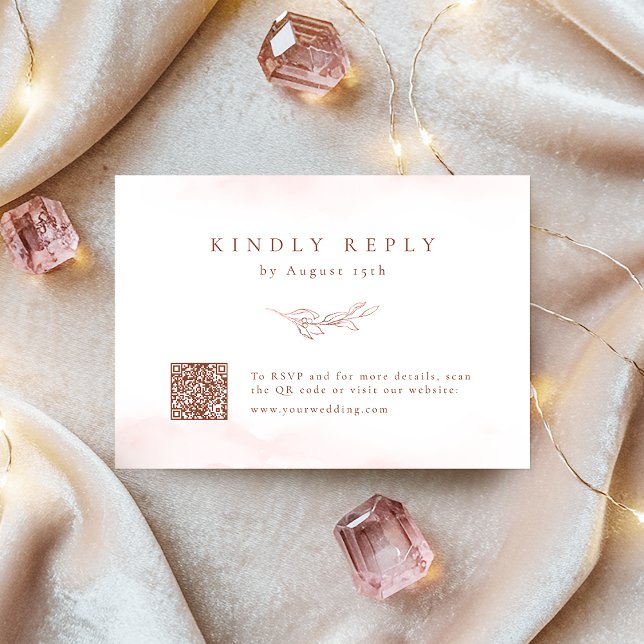 Ro guld, enkel elegant botaniskt QR-kod bröllop OSA Kort (Rose gold simple elegant botanical QR code wedding RSVP Card)
