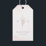 Ro guld, enkelt botaniskt löv monogram bröllop presentetikett<br><div class="desc">Monogrammad initialer och elegant-hand illustrerade botaniskt löv,  elegant och typsnitt i faux ro guld och  rosa,  enkelt och lyxigt. Underbart tack för att du föredrar klistermärken för det moderna klassiska bröllop,  det enkla formella bröllop,  elegant botaniska trädgårdsbröllop. Visa alla matchande delar i samlingen.</div>