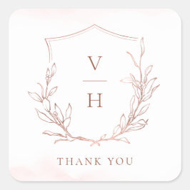 Ro guld, enkelt botaniskt vapensköld monogram bröl fyrkantigt klistermärke