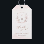 Ro guld, enkelt botaniskt vapensköld monogram bröl presentetikett<br><div class="desc">Monogrammad initialer inramad av elegant vapensköld och handillustrerad botaniskt löv,  elegant och typsnitt i faux ro guld och  rosa,  enkel och lyx. Underbart tack för att du föredrar klistermärken för det moderna klassiska bröllop,  det enkla formella bröllop,  elegant botaniska trädgårdsbröllop. Visa alla matchande delar i samlingen.</div>