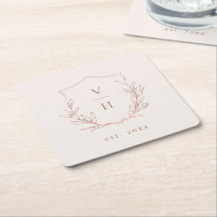 Ro guld, enkelt botaniskt vapensköld monogram bröl underlägg papper kvadrat