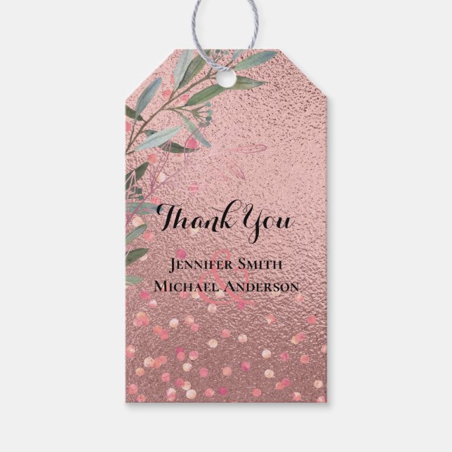 Ro Guld Eucalyptus Löv Foil Watch BRÖLLOP Presentetikett (Framsidan)