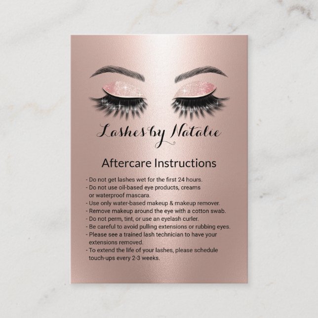 Ro Guld Eyelash Extensions Aftercare Instruction Visitkort (Framsida)