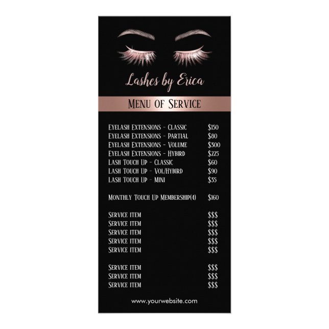 Ro Guld Eyelash Extensions Beauty Salon Pris Reklamkort (Framsidan)