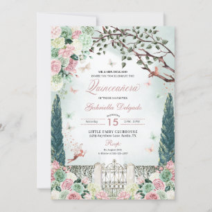 Ro Guld Fairy Enchanted Garden Quinceanera Inbjudningar