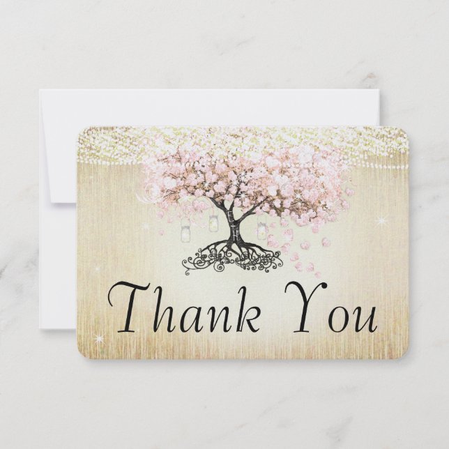 Ro Guld Fairy Ljus Heart Löv Träd Tack Kort (Framsida)