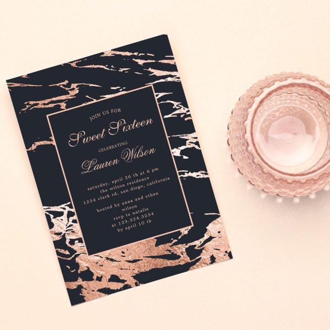 Ro Guld Faux Foil Marble Sweet sixteen Inbjudningar (Skapare uppladdad)