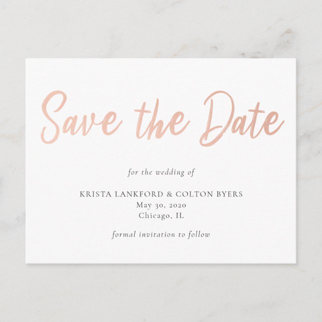Ro Guld Faux Foil Save Date Vykort (Framsida)