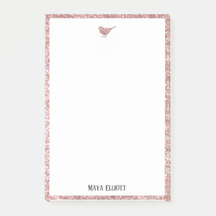 Ro Guld Faux Glitter Bird & Gräns vid White Post-it Block