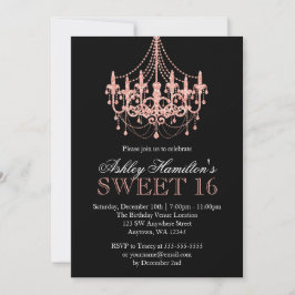 Ro Guld Faux Glitter Chandelier Sweet 16 Inbjudningar