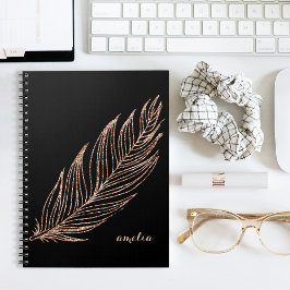 Ro Guld Faux Glitter Feather Personlig Anteckningsbok