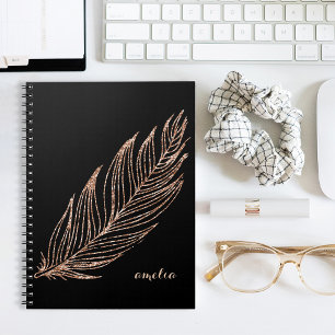 Ro Guld Faux Glitter Feather Personlig Anteckningsbok