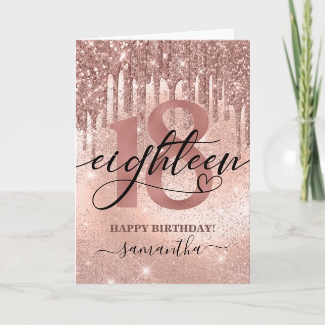 Ro Guld Faux Glitter & Foil 18:e födelsedagen Kort (Framsida)
