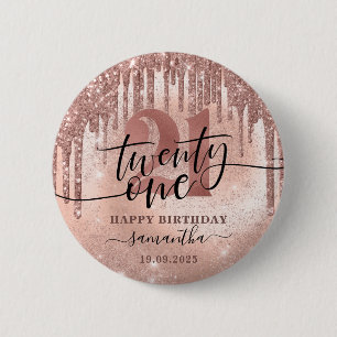 Ro Guld Faux Glitter & Foil 21:a födelsedagen Knapp