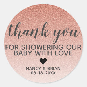 Ro Guld Faux Glitter Girl Baby Shower Tack Runt Klistermärke