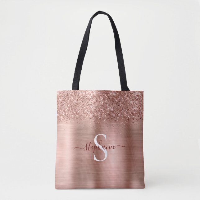 Ro Guld Faux-Glitter Girly Glam Monogram Tygkasse (Framsida)