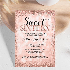 Ro Guld Faux Glitter Ljus Sweet 16 Birthday Inbjudningar