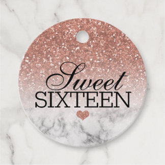 Ro Guld Faux Glitter/Marble Sweet 16 Gåvor Etiketter