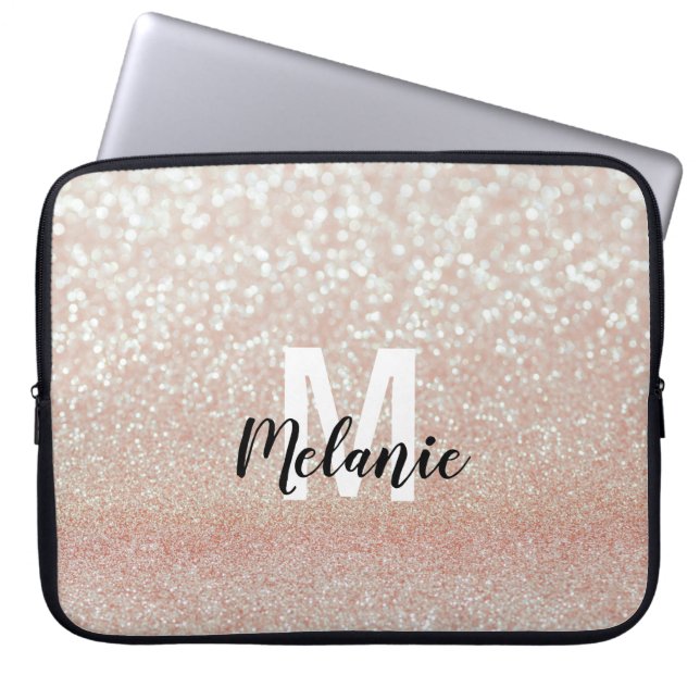 Ro Guld Faux Glitter med Monogram Laptop Fodral (Framsidan)