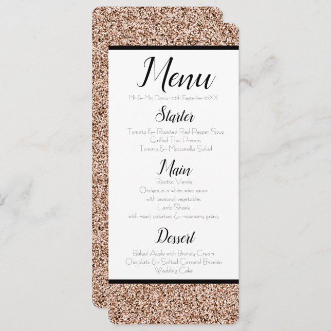Ro Guld Faux Glitter Menu Inbjudningar (Fram/baksida)