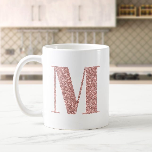 Ro Guld Faux Glitter Monogram M Kaffemugg (Letter M Monogram)