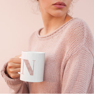 Ro Guld Faux Glitter Monogram N Kaffemugg