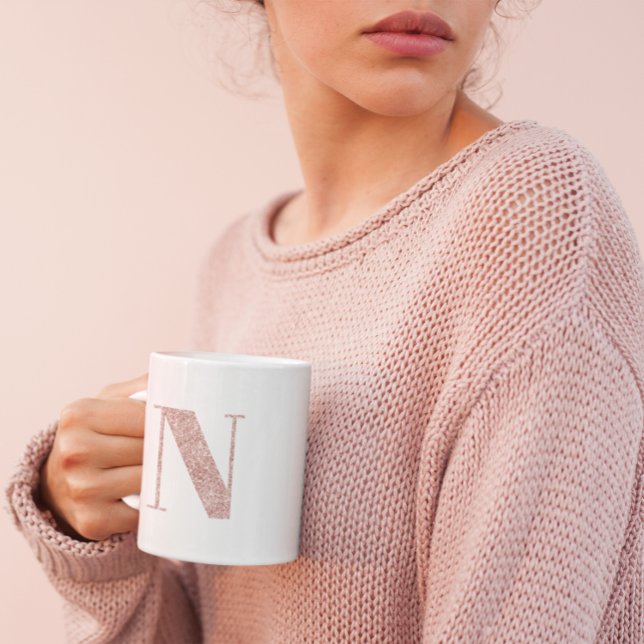 Ro Guld Faux Glitter Monogram N Kaffemugg (Rose Gold Glitter Monogram N Mug - Send a request to the creator for other letters.)