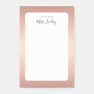 Ro Guld Faux Glitter Monogrammed Lärare Post-it Block
