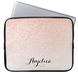 Ro Guld Faux Glitter Ombre Namn Personlig Laptop Fodral