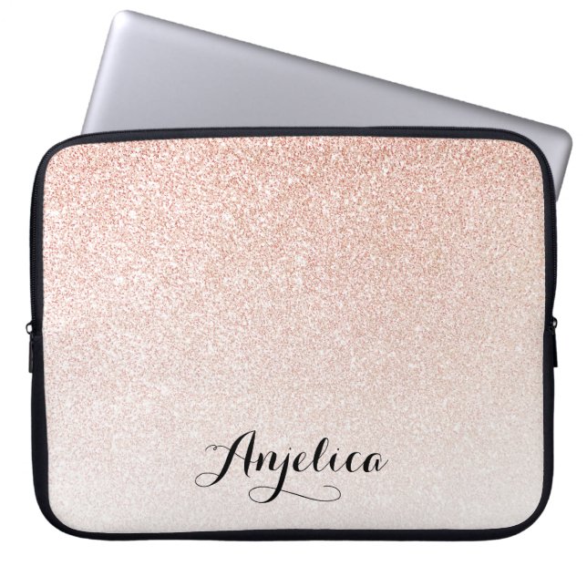 Ro Guld Faux Glitter Ombre Namn Personlig Laptop Fodral (Framsidan)