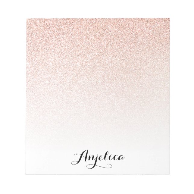 Ro Guld Faux Glitter Ombre Personlig Namn Anteckningsblock (Framsida)
