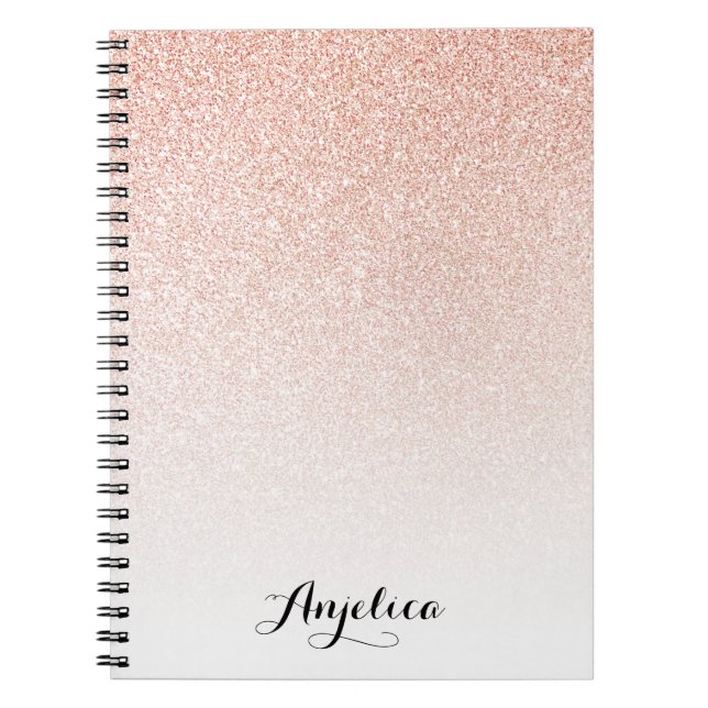Ro Guld Faux Glitter Ombre Skriptbok Namn Anteckningsbok (Framsidan)