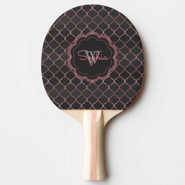 Ro guld faux glitter quatrefoil mönster pingisracket (Framsidan)