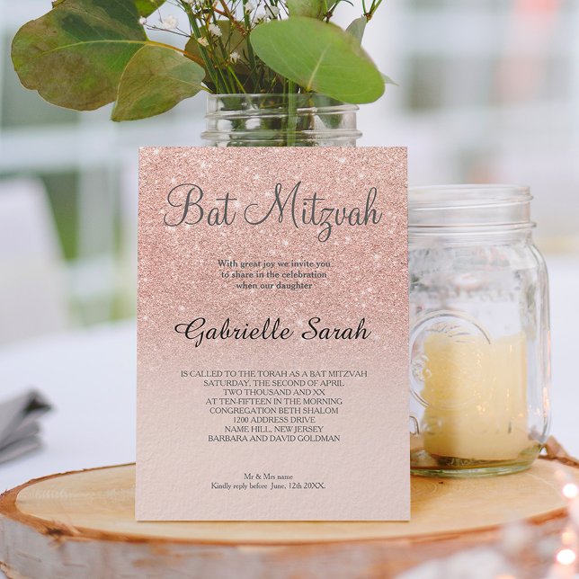 Ro guld faux glitter rosa  om Bat mitzvah Inbjudningar (Skapare uppladdad)