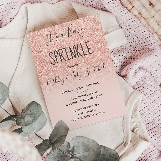 Ro guld faux glitter rosa ombre baby sprinkle inbjudningar (Skapare uppladdad)