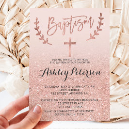 Ro guld faux glitter rosa  ombre girly baptism inbjudningar