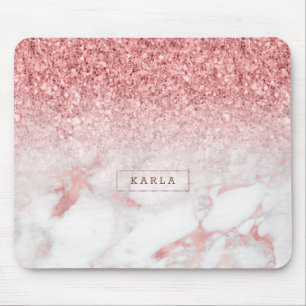 Ro-guld-faux marble & glitter om bre musmatta
