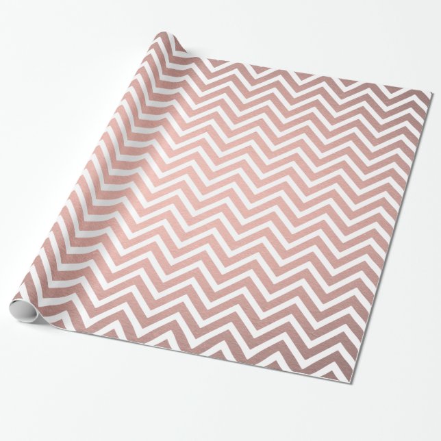Ro Guld Faux Metallic Rosa Chic Chevron Mönster Presentpapper (Utrullad)